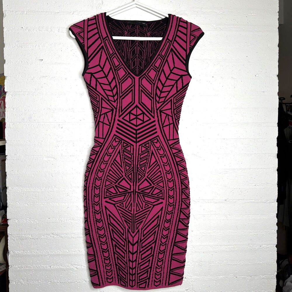 RVN Abstract Geometric Jacquard Bodycon Mini Dress XS Cyber Pop Rave Barbiecore